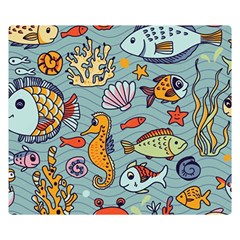 Cartoon Underwater Seamless Pattern With Crab Fish Seahorse Coral Marine Elements Two Sides Premium Plush Fleece Blanket (small) by Grandong