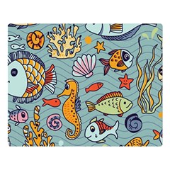 Cartoon Underwater Seamless Pattern With Crab Fish Seahorse Coral Marine Elements Two Sides Premium Plush Fleece Blanket (large) by Grandong