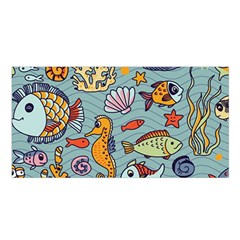 Cartoon Underwater Seamless Pattern With Crab Fish Seahorse Coral Marine Elements Satin Shawl 45  X 80  by Grandong