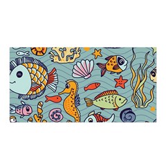 Cartoon Underwater Seamless Pattern With Crab Fish Seahorse Coral Marine Elements Satin Wrap 35  X 70  by Grandong