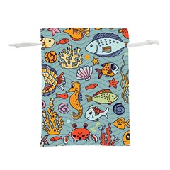 Cartoon Underwater Seamless Pattern With Crab Fish Seahorse Coral Marine Elements Lightweight Drawstring Pouch (l) by Grandong