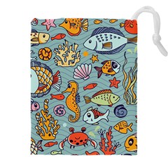 Cartoon Underwater Seamless Pattern With Crab Fish Seahorse Coral Marine Elements Drawstring Pouch (4xl) by Grandong