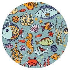 Cartoon Underwater Seamless Pattern With Crab Fish Seahorse Coral Marine Elements Round Trivet by Grandong