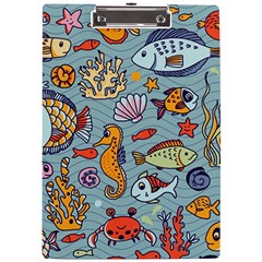 Cartoon Underwater Seamless Pattern With Crab Fish Seahorse Coral Marine Elements A4 Acrylic Clipboard by Grandong