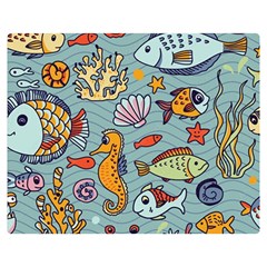 Cartoon Underwater Seamless Pattern With Crab Fish Seahorse Coral Marine Elements Premium Plush Fleece Blanket (medium) by Grandong