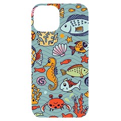 Cartoon Underwater Seamless Pattern With Crab Fish Seahorse Coral Marine Elements Iphone 14 Black Uv Print Case by Grandong