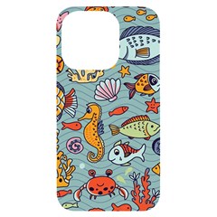 Cartoon Underwater Seamless Pattern With Crab Fish Seahorse Coral Marine Elements Iphone 14 Pro Black Uv Print Case