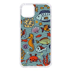 Cartoon Underwater Seamless Pattern With Crab Fish Seahorse Coral Marine Elements Iphone 14 Plus Tpu Uv Print Case by Grandong