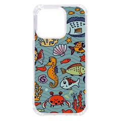 Cartoon Underwater Seamless Pattern With Crab Fish Seahorse Coral Marine Elements Iphone 14 Pro Tpu Uv Print Case