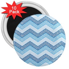 Seamless Pattern Of Cute Summer Blue Line Zigzag 3  Magnets (10 Pack)  by Grandong