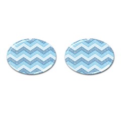 Seamless Pattern Of Cute Summer Blue Line Zigzag Cufflinks (oval) by Grandong