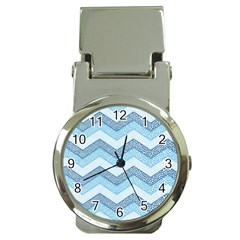 Seamless Pattern Of Cute Summer Blue Line Zigzag Money Clip Watches by Grandong