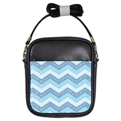 Seamless Pattern Of Cute Summer Blue Line Zigzag Girls Sling Bag by Grandong