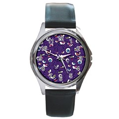 Eye Artwork Decor Eyes Pattern Purple Form Backgrounds Illustration Round Metal Watch by Grandong