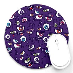 Eye Artwork Decor Eyes Pattern Purple Form Backgrounds Illustration Round Mousepad by Grandong