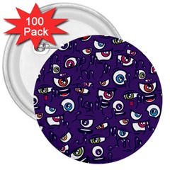 Eye Artwork Decor Eyes Pattern Purple Form Backgrounds Illustration 3  Buttons (100 Pack)  by Grandong