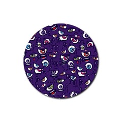 Eye Artwork Decor Eyes Pattern Purple Form Backgrounds Illustration Rubber Round Coaster (4 Pack) by Grandong