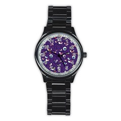 Eye Artwork Decor Eyes Pattern Purple Form Backgrounds Illustration Stainless Steel Round Watch by Grandong