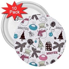 Christmas Themed Collage Winter House New Year 3  Buttons (10 Pack)  by Grandong