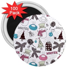 Christmas Themed Collage Winter House New Year 3  Magnets (100 Pack) by Grandong