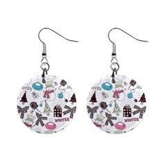 Christmas Themed Collage Winter House New Year Mini Button Earrings by Grandong