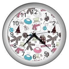 Christmas Themed Collage Winter House New Year Wall Clock (silver) by Grandong