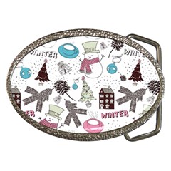 Christmas Themed Collage Winter House New Year Belt Buckles by Grandong