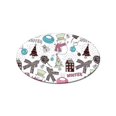 Christmas Themed Collage Winter House New Year Sticker Oval (100 Pack)