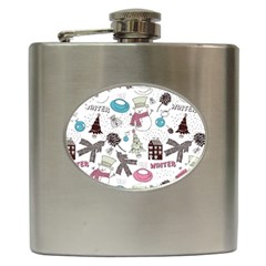 Christmas Themed Collage Winter House New Year Hip Flask (6 Oz) by Grandong