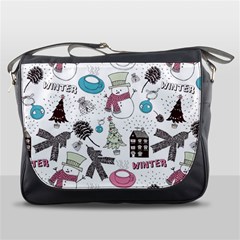 Christmas Themed Collage Winter House New Year Messenger Bag by Grandong