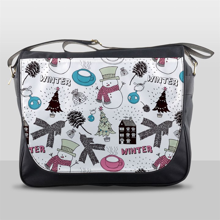 Christmas Themed Collage Winter House New Year Messenger Bag