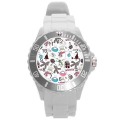 Christmas Themed Collage Winter House New Year Round Plastic Sport Watch (l) by Grandong