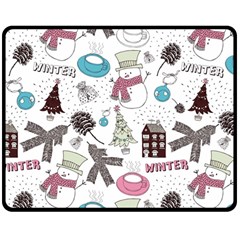 Christmas Themed Collage Winter House New Year Two Sides Fleece Blanket (medium) by Grandong