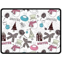 Christmas Themed Collage Winter House New Year Two Sides Fleece Blanket (large) by Grandong