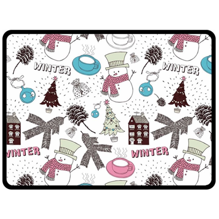 Christmas Themed Collage Winter House New Year Two Sides Fleece Blanket (Large)