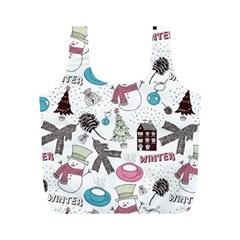 Christmas Themed Collage Winter House New Year Full Print Recycle Bag (m) by Grandong