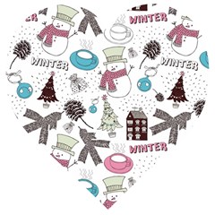 Christmas Themed Collage Winter House New Year Wooden Puzzle Heart by Grandong