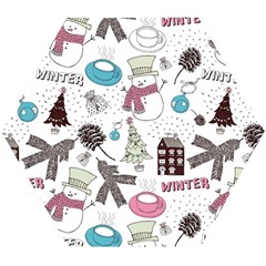 Christmas Themed Collage Winter House New Year Wooden Puzzle Hexagon