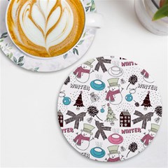 Christmas Themed Collage Winter House New Year Uv Print Round Tile Coaster by Grandong