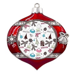 Christmas Themed Collage Winter House New Year Metal Snowflake And Bell Red Ornament by Grandong