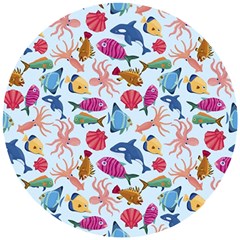 Sea Creature Themed Artwork Underwater Background Pictures Wooden Puzzle Round by Grandong