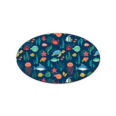 Variety Of Fish Illustration Turtle Jellyfish Art Texture Sticker (oval) by Grandong