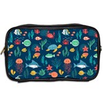 Variety Of Fish Illustration Turtle Jellyfish Art Texture Toiletries Bag (Two Sides) Back