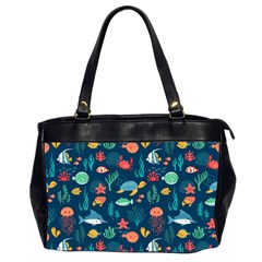 Variety Of Fish Illustration Turtle Jellyfish Art Texture Oversize Office Handbag (2 Sides) by Grandong