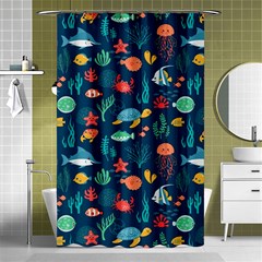 Variety Of Fish Illustration Turtle Jellyfish Art Texture Shower Curtain 48  X 72  (small)  by Grandong