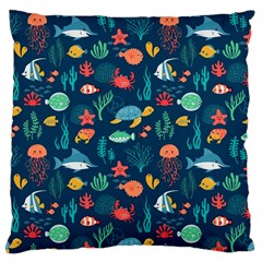 Variety Of Fish Illustration Turtle Jellyfish Art Texture Large Cushion Case (two Sides) by Grandong