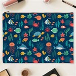 Variety Of Fish Illustration Turtle Jellyfish Art Texture Cosmetic Bag (XXXL) Front