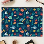 Variety Of Fish Illustration Turtle Jellyfish Art Texture Cosmetic Bag (XXXL) Back