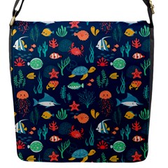 Variety Of Fish Illustration Turtle Jellyfish Art Texture Flap Closure Messenger Bag (s) by Grandong