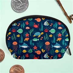 Variety Of Fish Illustration Turtle Jellyfish Art Texture Accessory Pouch (large) by Grandong